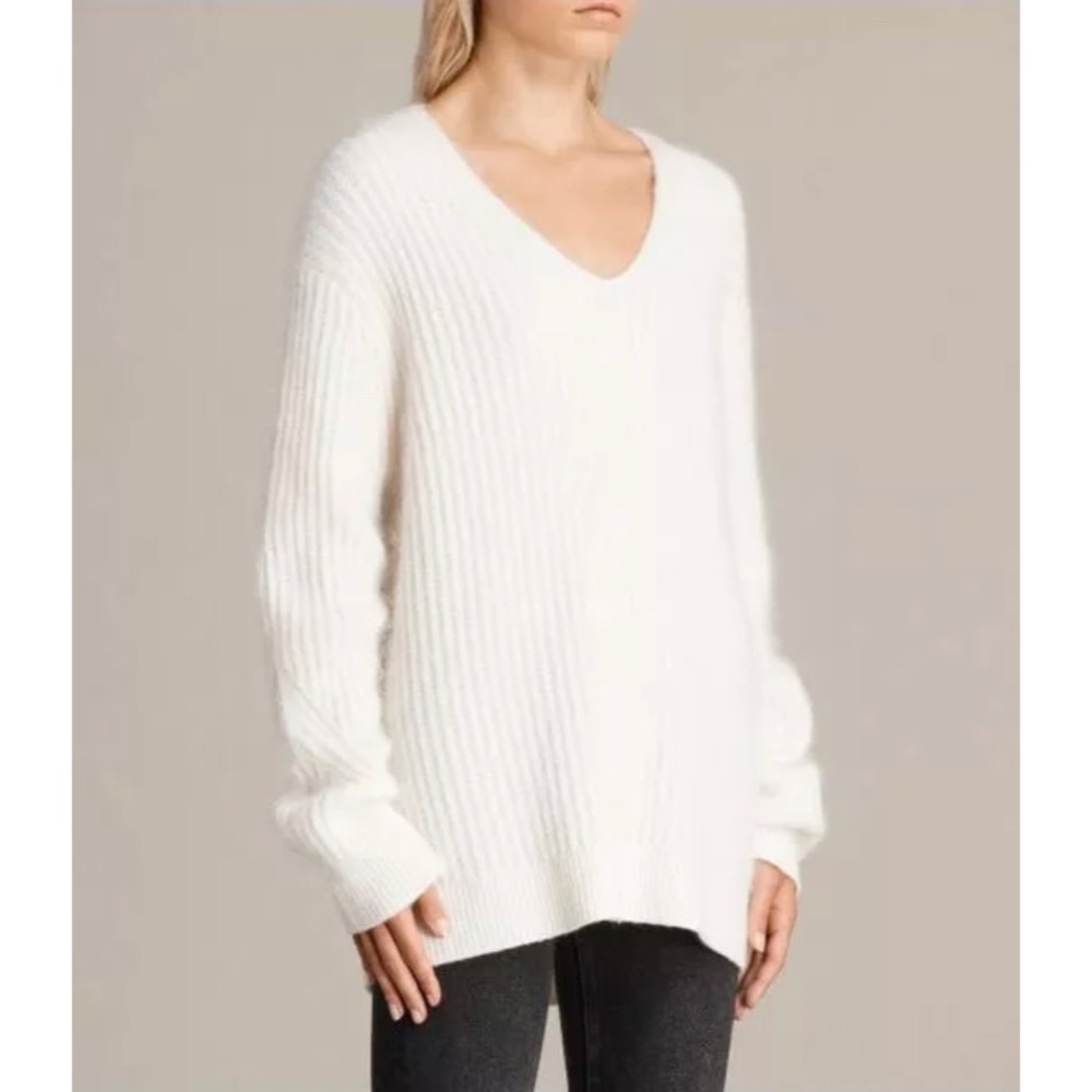 All Saints Ade V-Neck Mohair Cream Sweater Small